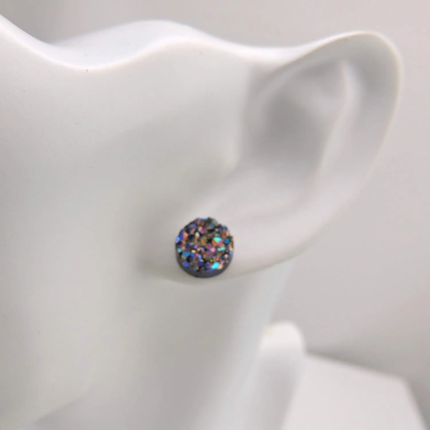 Faux Druzy Earrings on Hypoallergenic Plastic Posts 10mm (Purple Blue)