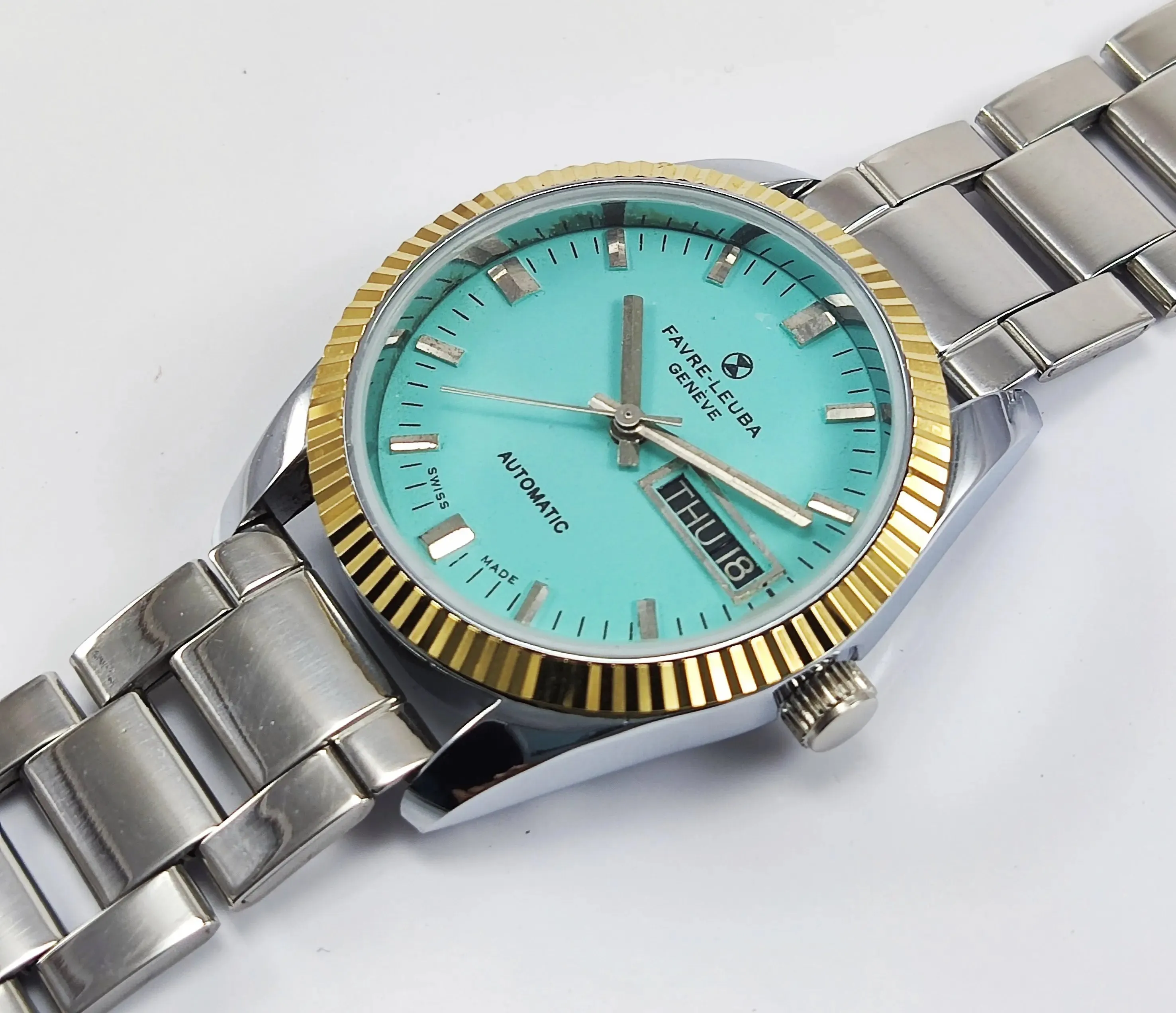 Favre Leuba Geneve Pista Green Dial Automatic 17 Jewels Golden Bezel Men's Watch