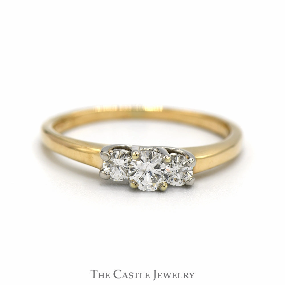 Three Stone Round Diamond Engagement Ring in 14k Yellow Gold Subtle Mood