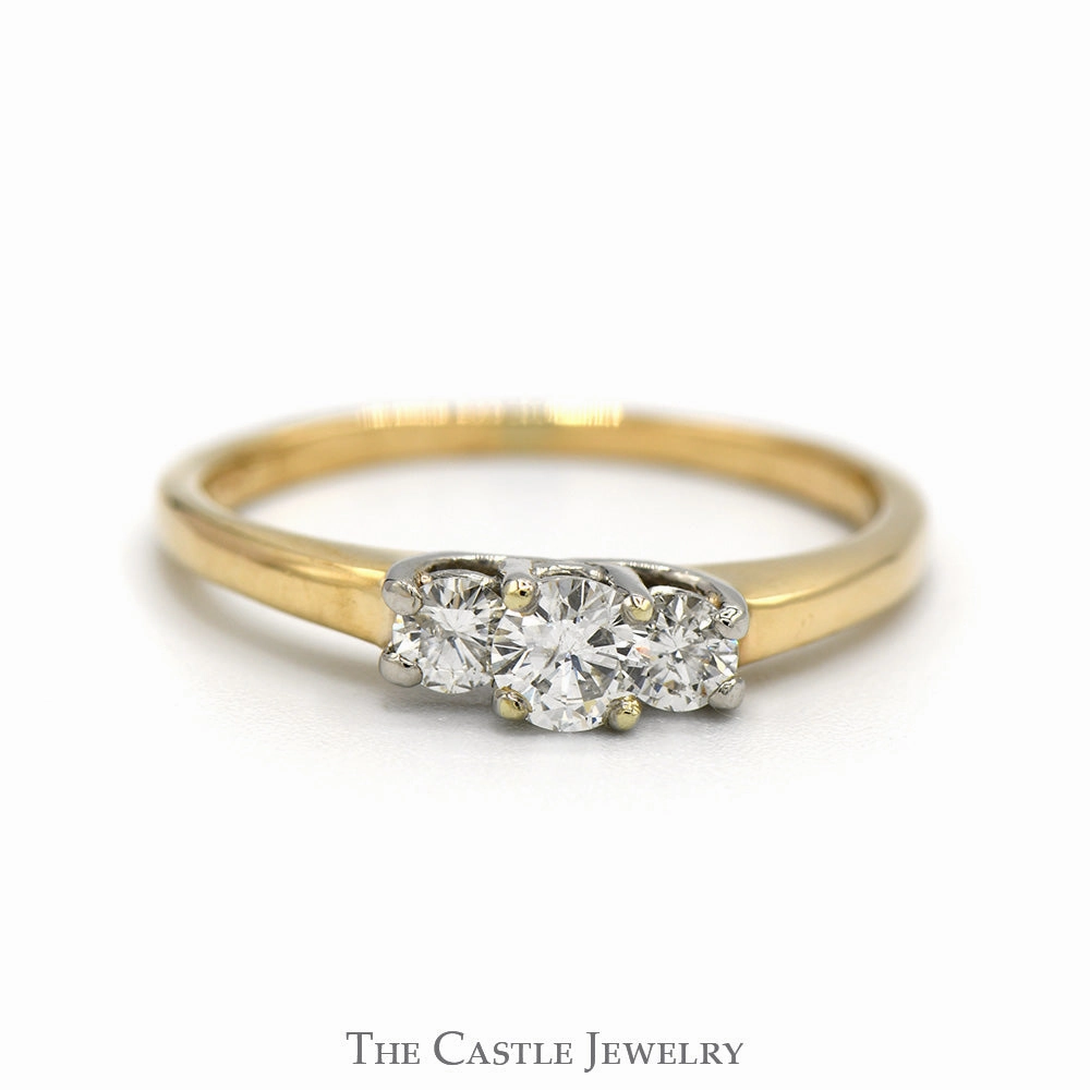 Father Present Unique Item Three Stone Round Diamond Engagement Ring in 14k Yellow Gold