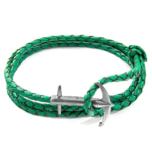 FERN GREEN ADMIRAL ANCHOR SILVER AND BRAIDED LEATHER BRACELET