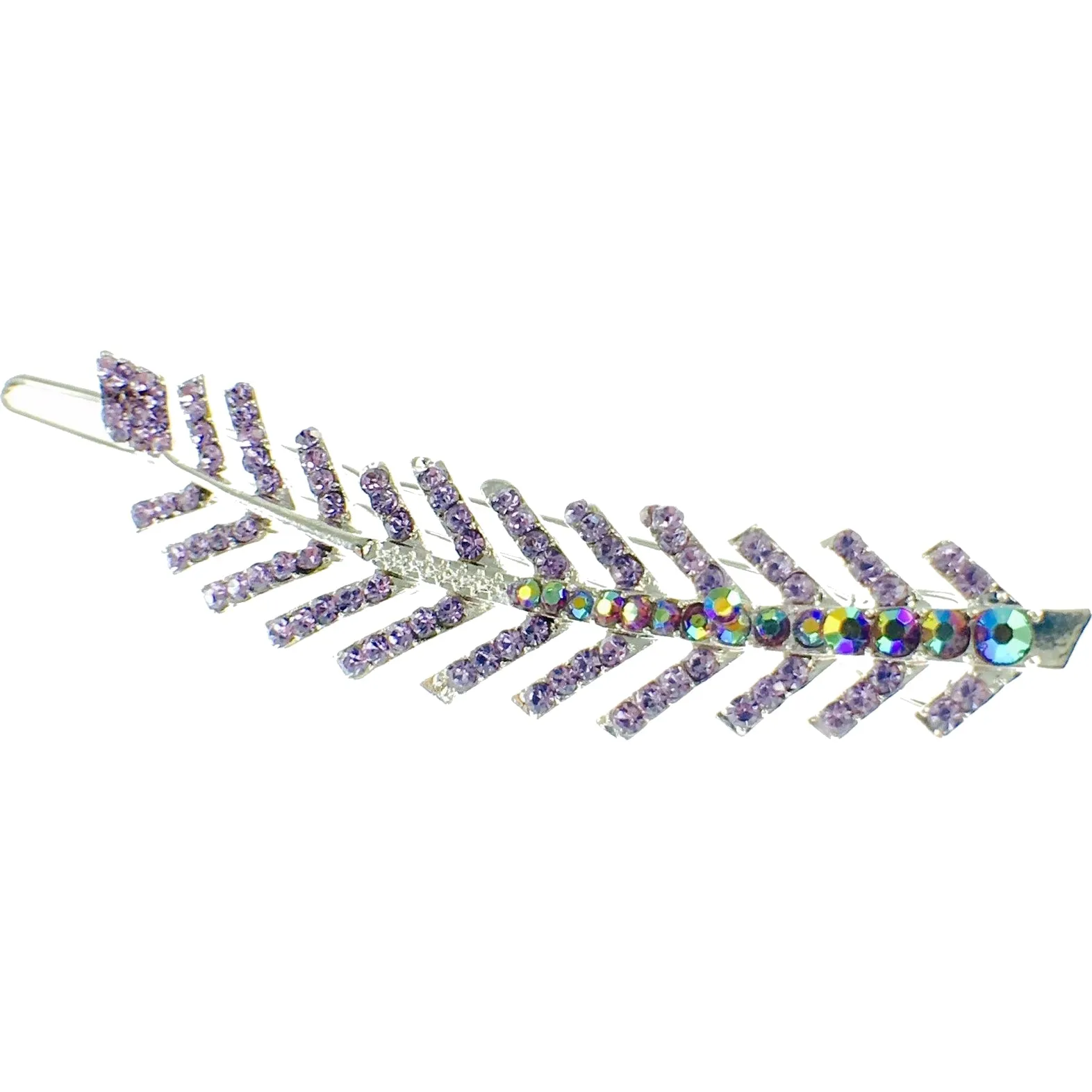 Fern Leaf Hair Clip Rhinestone Crystal silver base Purple