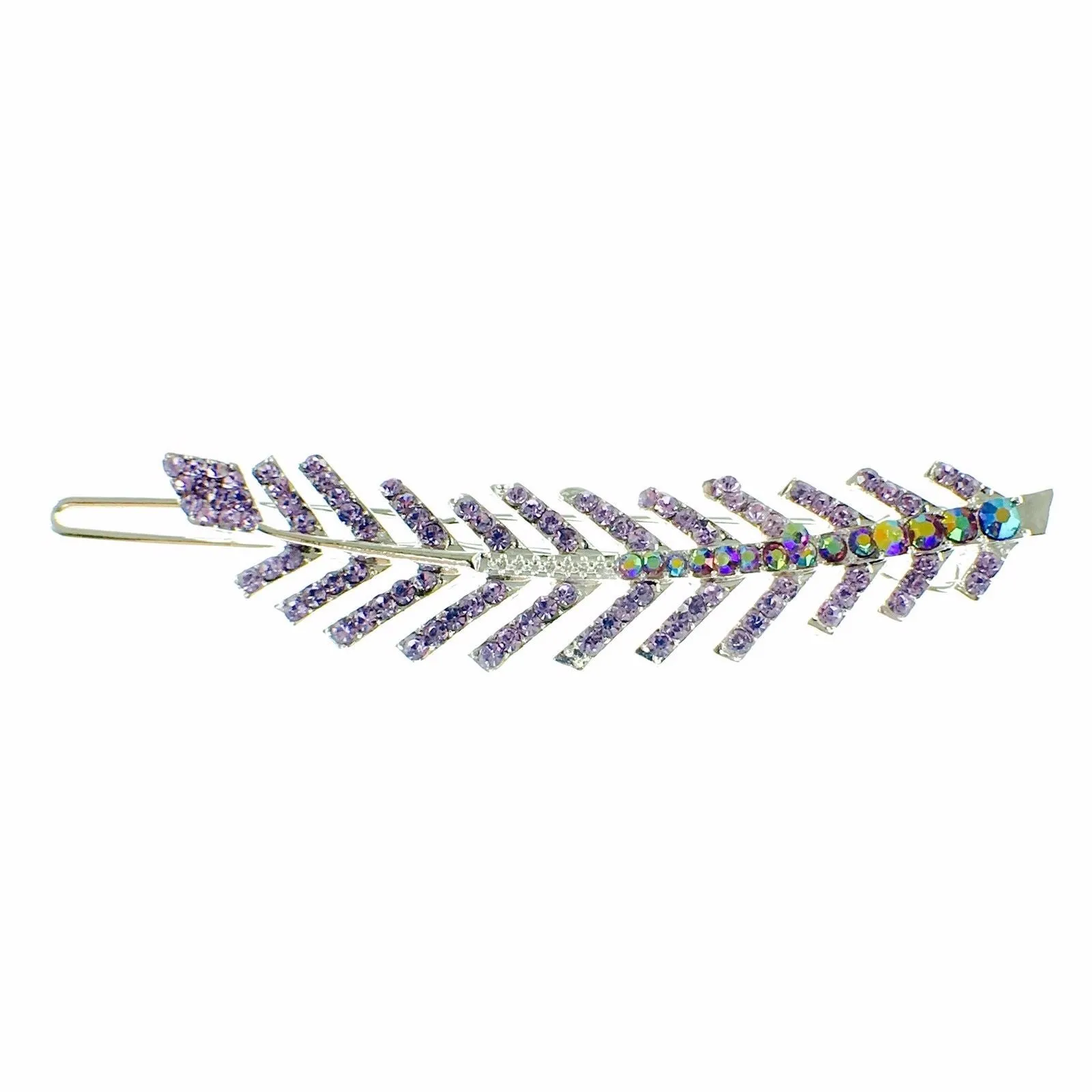 Fern Leaf Hair Clip Rhinestone Crystal silver base Purple
