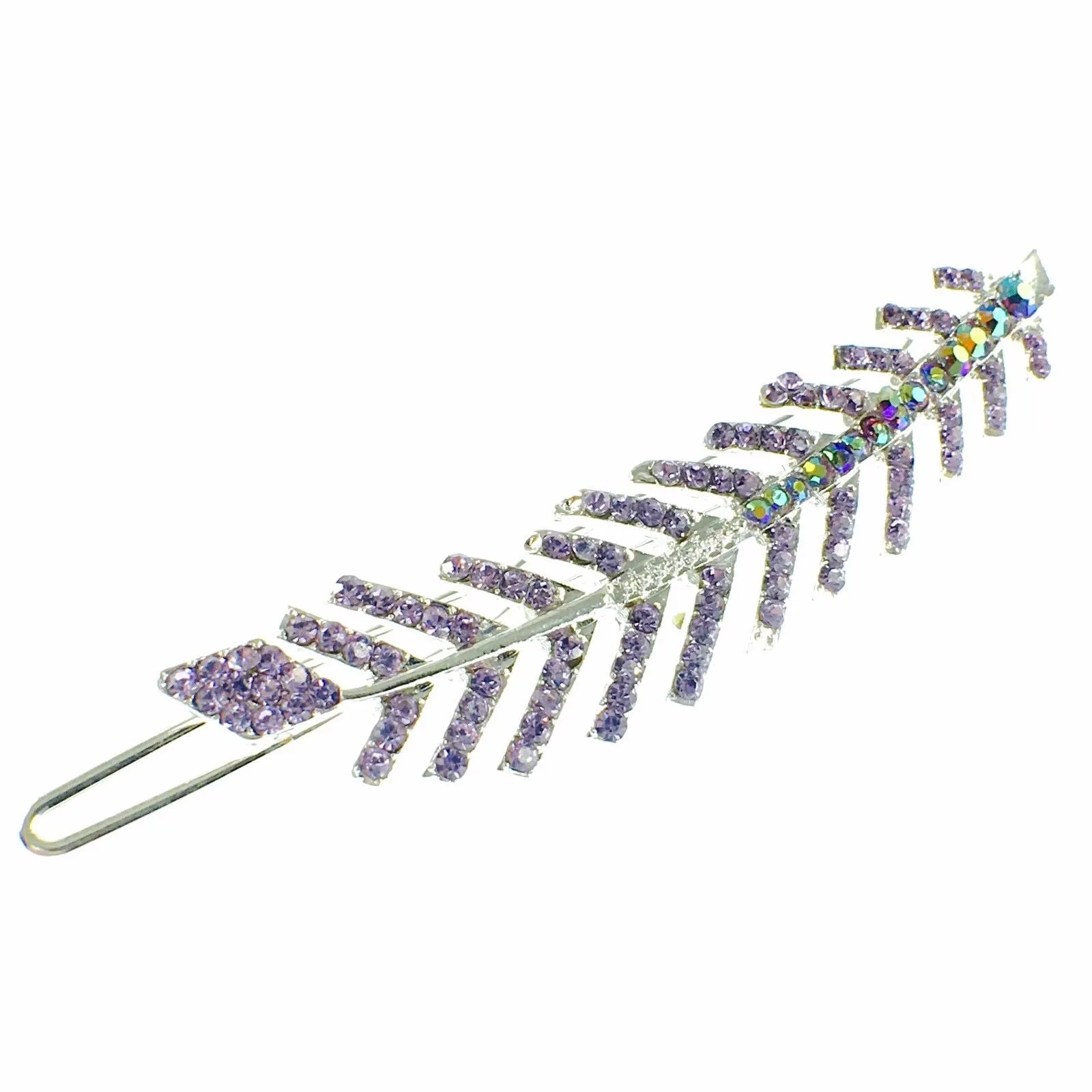 Fern Leaf Hair Clip Rhinestone Crystal silver base Purple