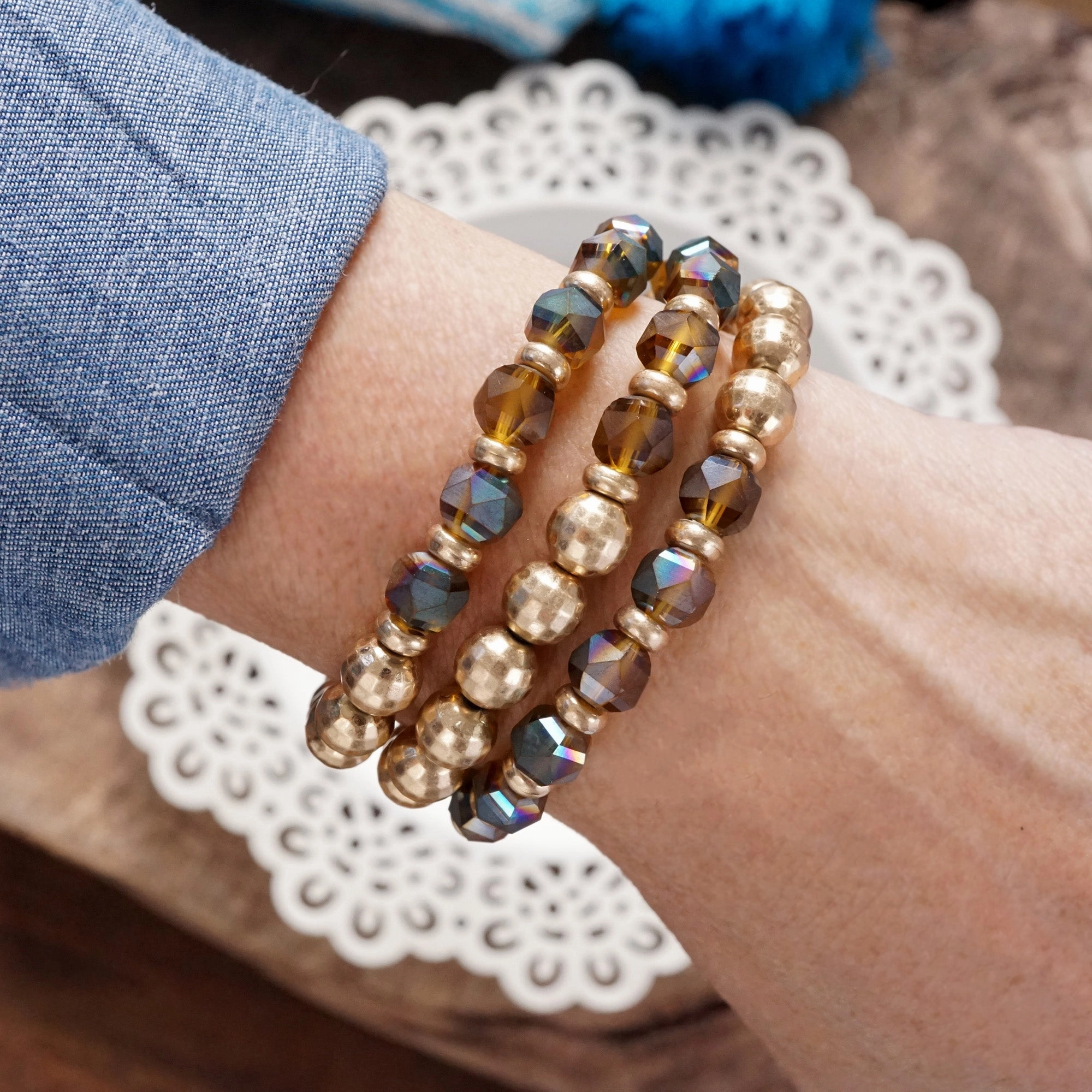 Personal Touch Spiritual connection Festive Stretchy Beaded bracelet Sets - Gold, Black, Brown, Red