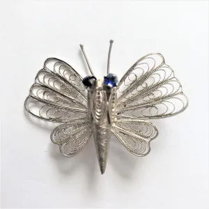 Filigree Silver Tone 1940's Butterfly Brooch