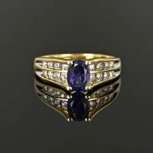 Fine 14K Gold Diamond Oval Purple Tanzanite Ring