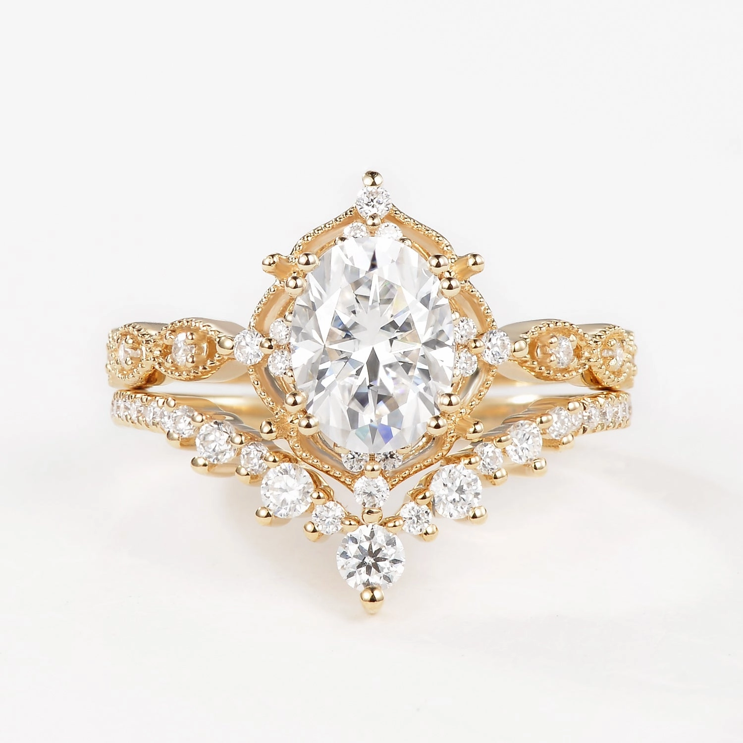 Simple Look Signature Vintage - Oval Cut Vintage Ring Set 2pcs - Charlotte