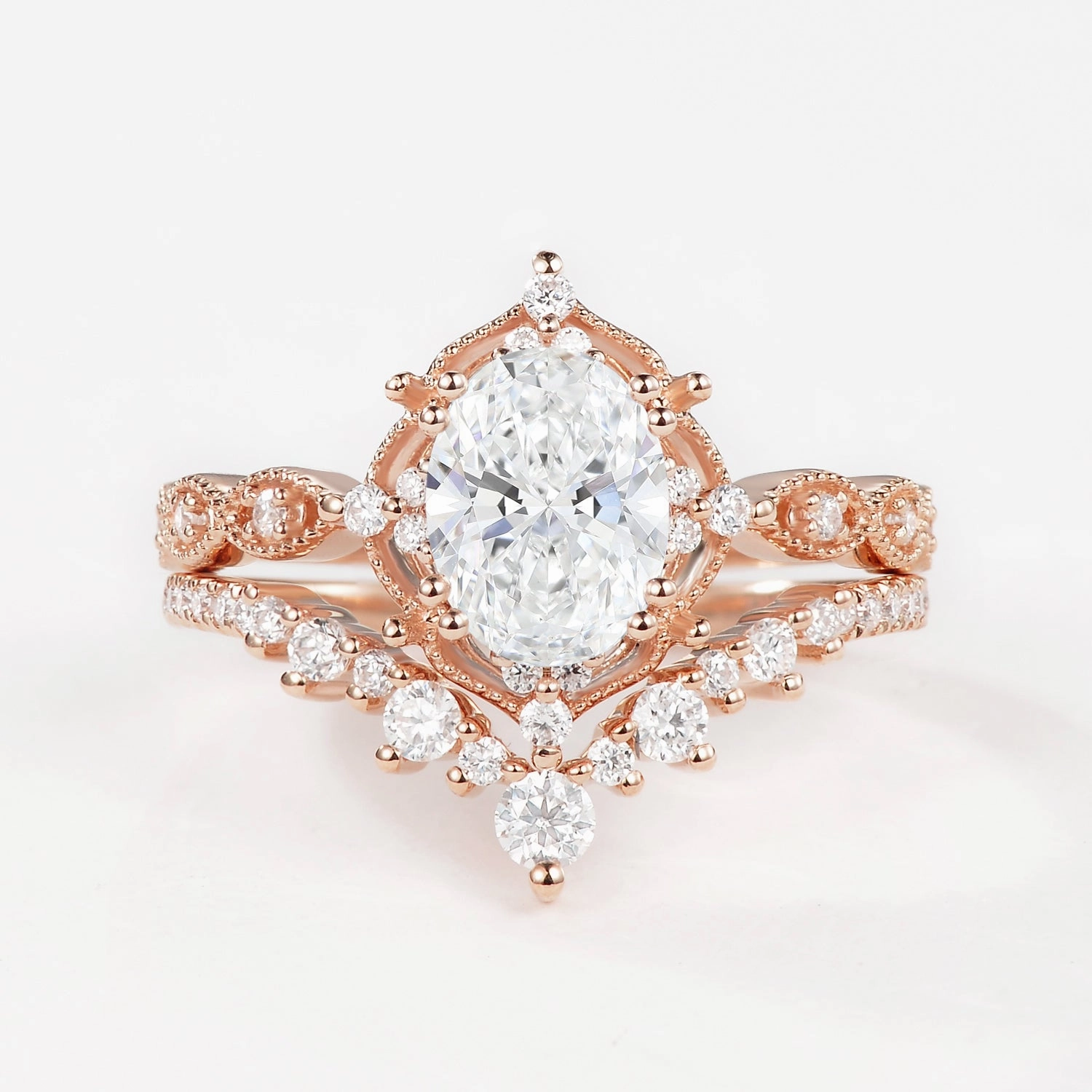 Signature Vintage - Oval Cut Vintage Ring Set 2pcs - Charlotte Gentle Radiance Bold Option