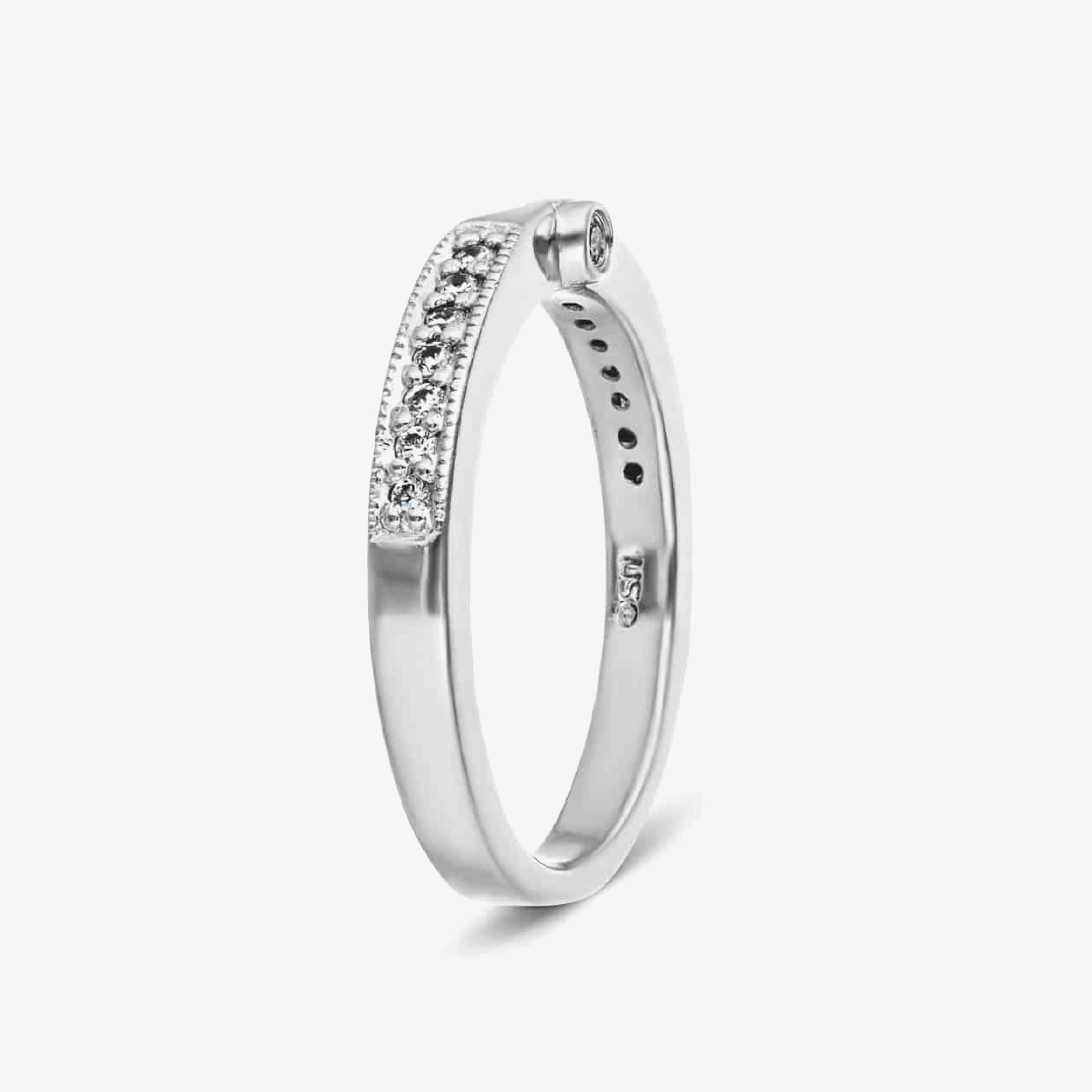 Custom Emblem Brilliant Accessory Tiffany 1/8 ctw Round Lab Grown Diamond Milgrain Curved Band