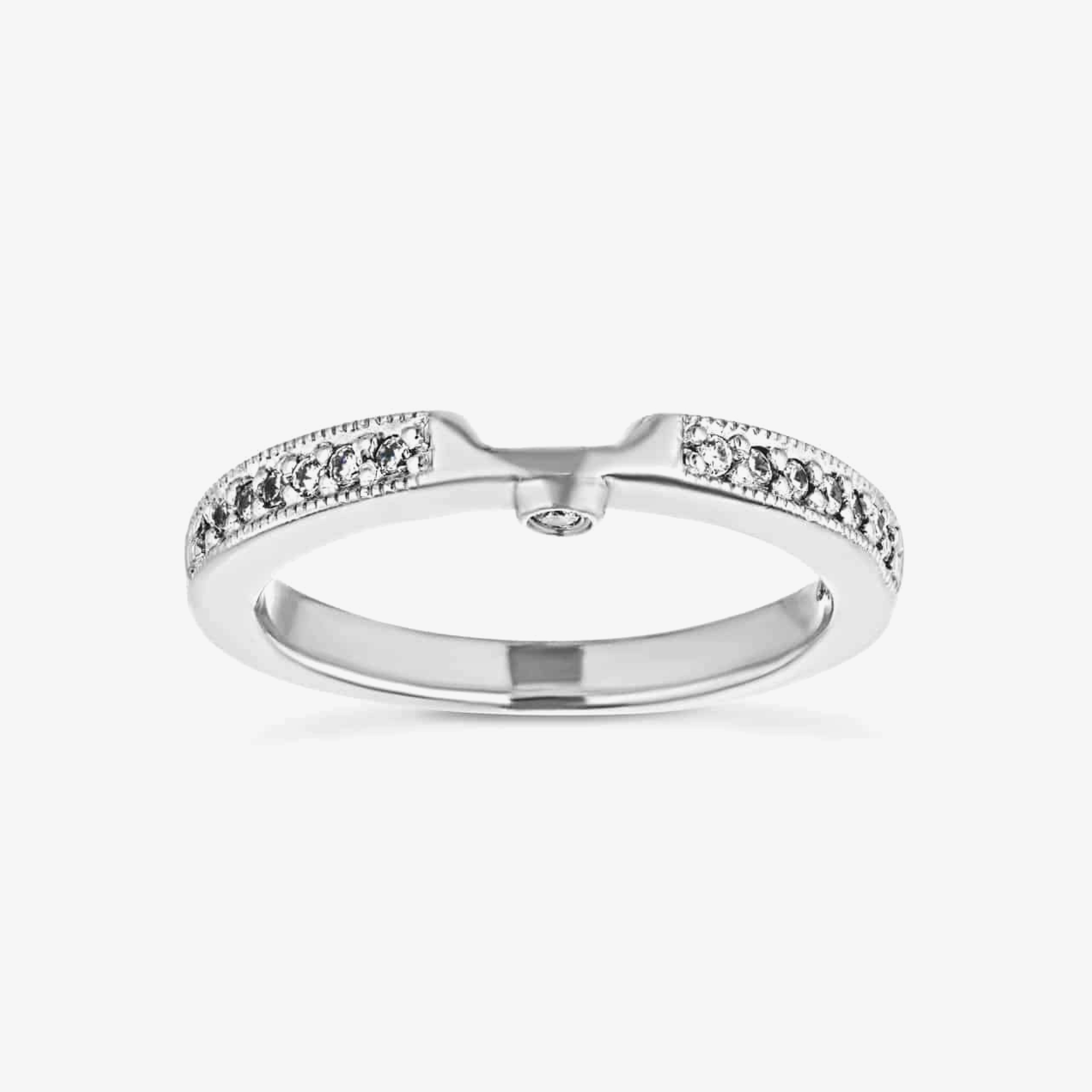 Modern Jewelry Simple Piece Tiffany 1/8 ctw Round Lab Grown Diamond Milgrain Curved Band