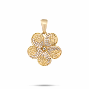 Timeless Jewelry Look Plumeria Yellow Sapphire Pendant in Gold with Diamonds - 20mm