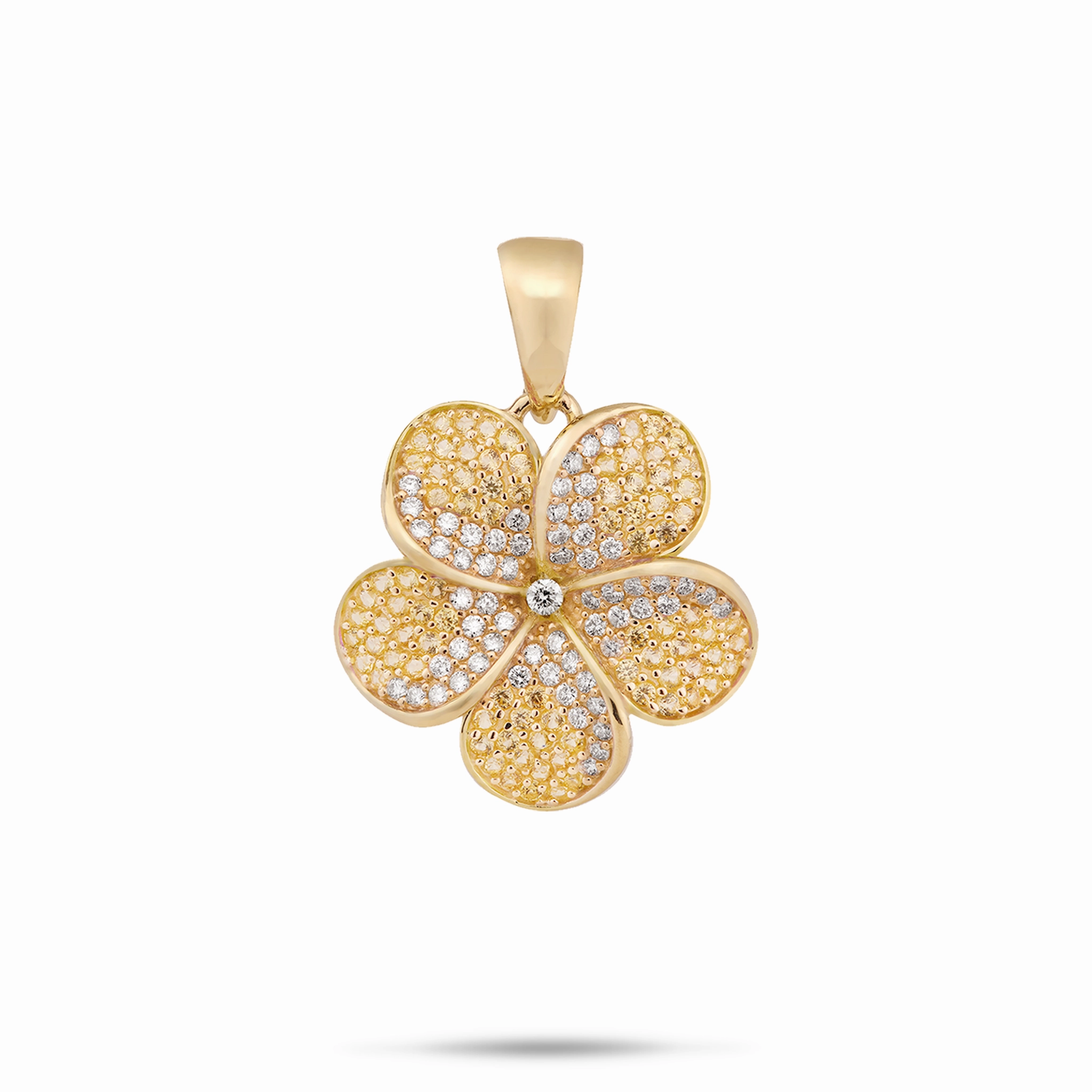Timeless Jewelry Look Plumeria Yellow Sapphire Pendant in Gold with Diamonds - 20mm