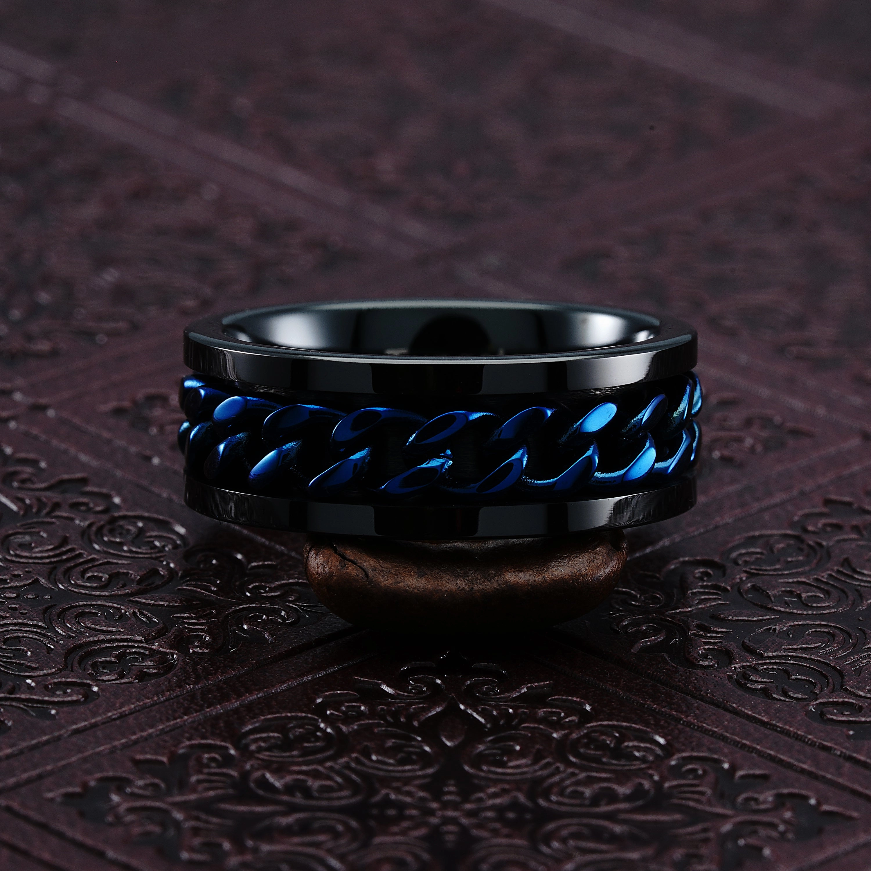 100S JEWELRY Spinner Ring Blue Cuban Link Black Tungsten Wedding Band For Men Women Promise Engagement Band Size 6-16 Low-Cost Ornament Branded Adornment