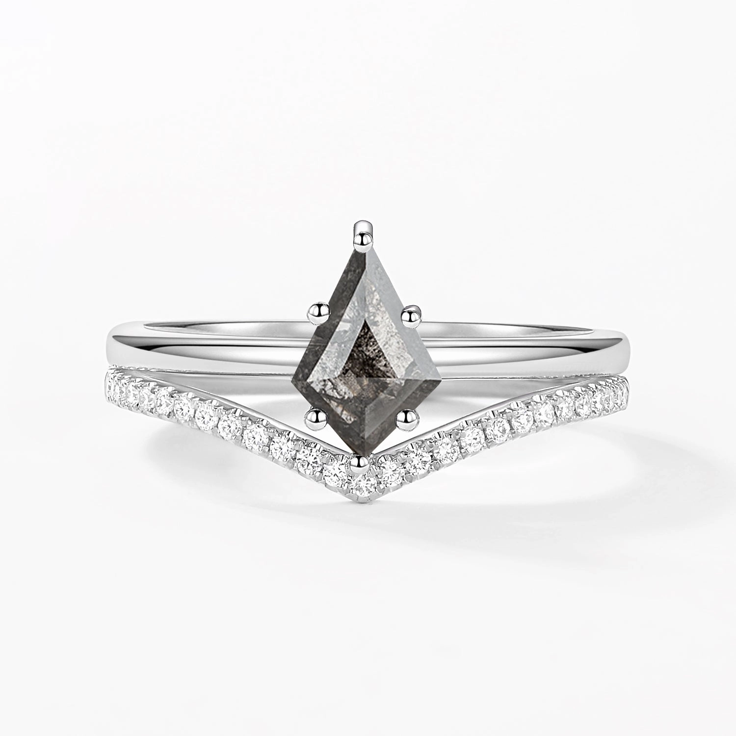 Salt and Pepper Diamonds Chevron Engagement Ring Set 2pcs Fashion Style