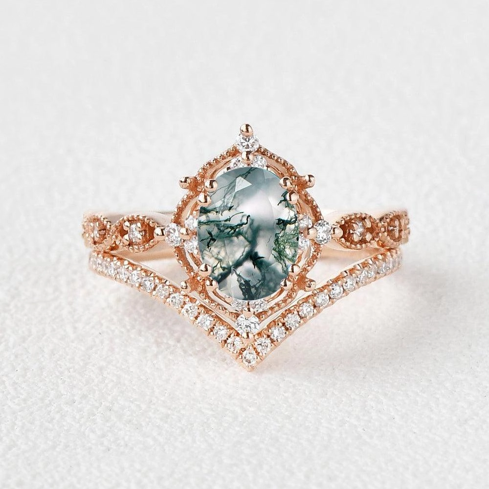 1.5ct Signature Oval Vintage Ring Set 2pcs - Adalee Winter Vibes