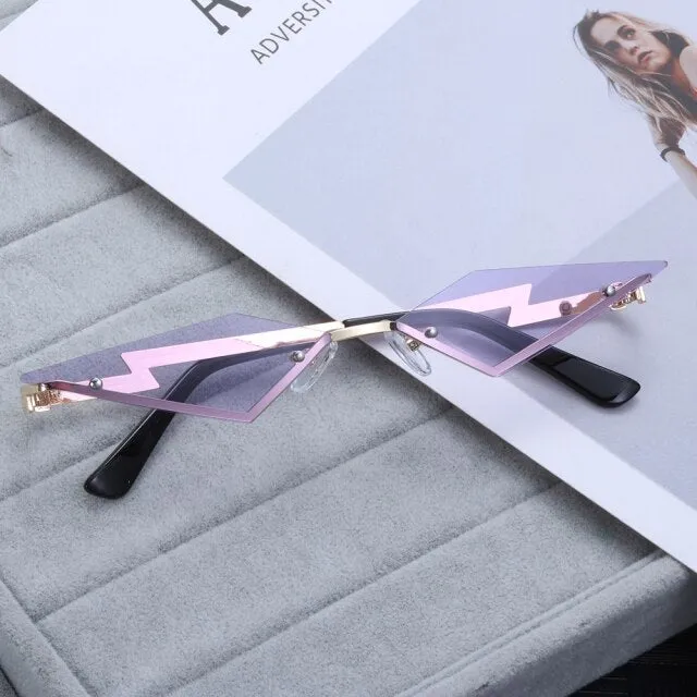 Fire Diamond Shape Flame Sunglasses Women Men Rimless Wave Sun Glasses