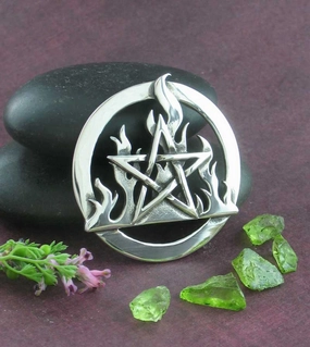 Fire Element Flame Pentacle Pendant, Handmade, Oxidized Symbolic Accessory Sleek Profile