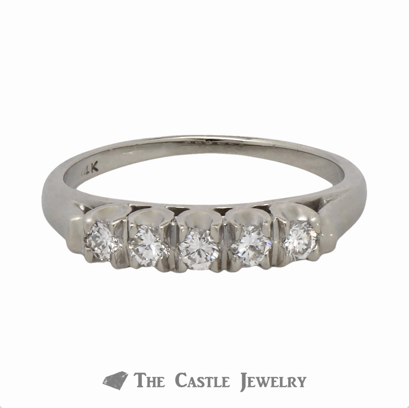 Must have item Five Prong Set Round Brilliant Cut Diamond Wedding Band in 14k White Gold