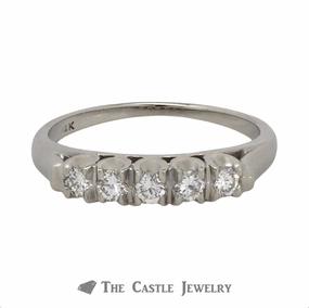 Must have item Five Prong Set Round Brilliant Cut Diamond Wedding Band in 14k White Gold