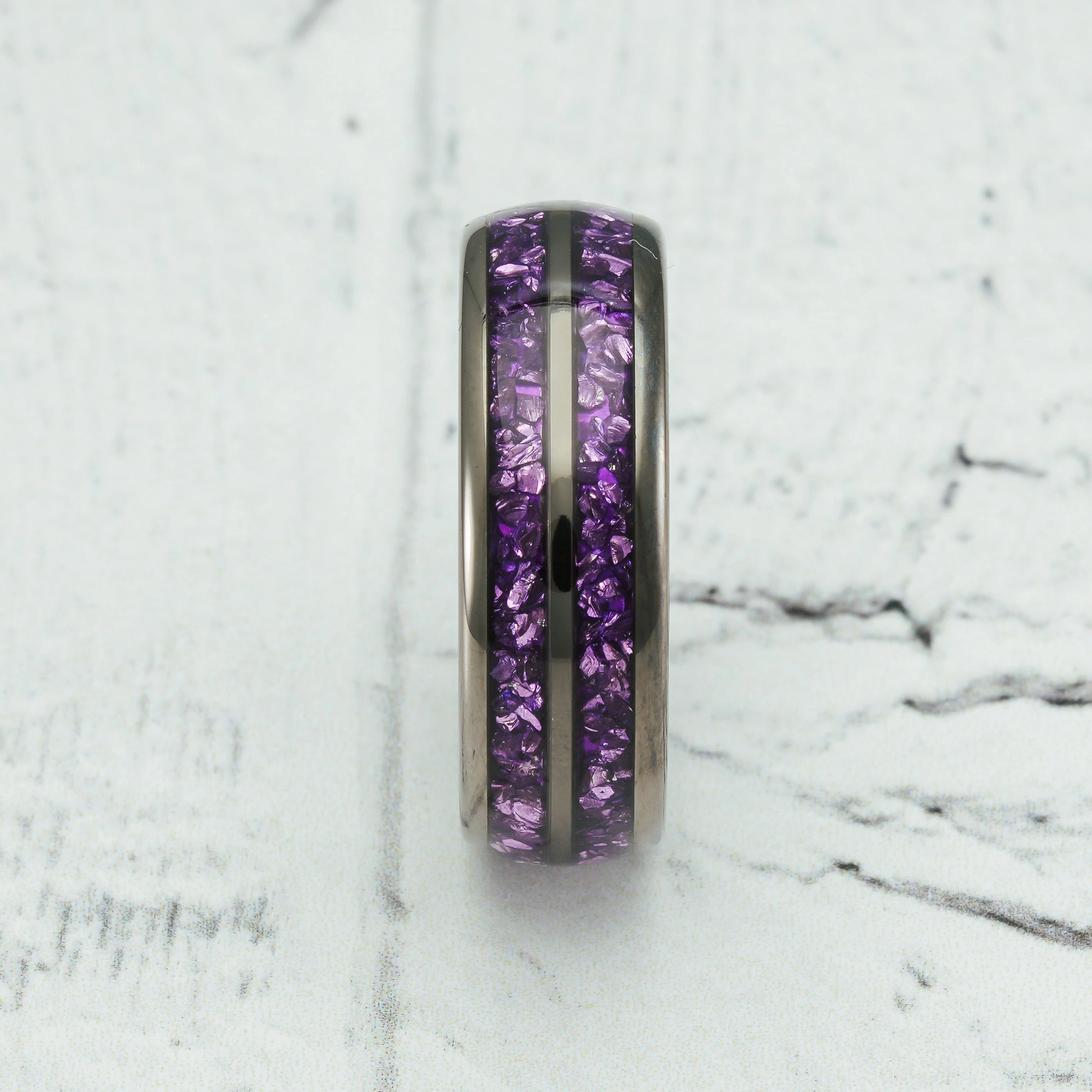 Lustrous Shine 100S JEWELRY Engraved Personalized Gunmetal Purple Tungsten Rings For Men Amethyst Inlay Wedding Promise Band Size 6-16