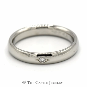 Beloved Gift Flat Set Diamond Solitaire in 14k White Gold Polished 4mm Band