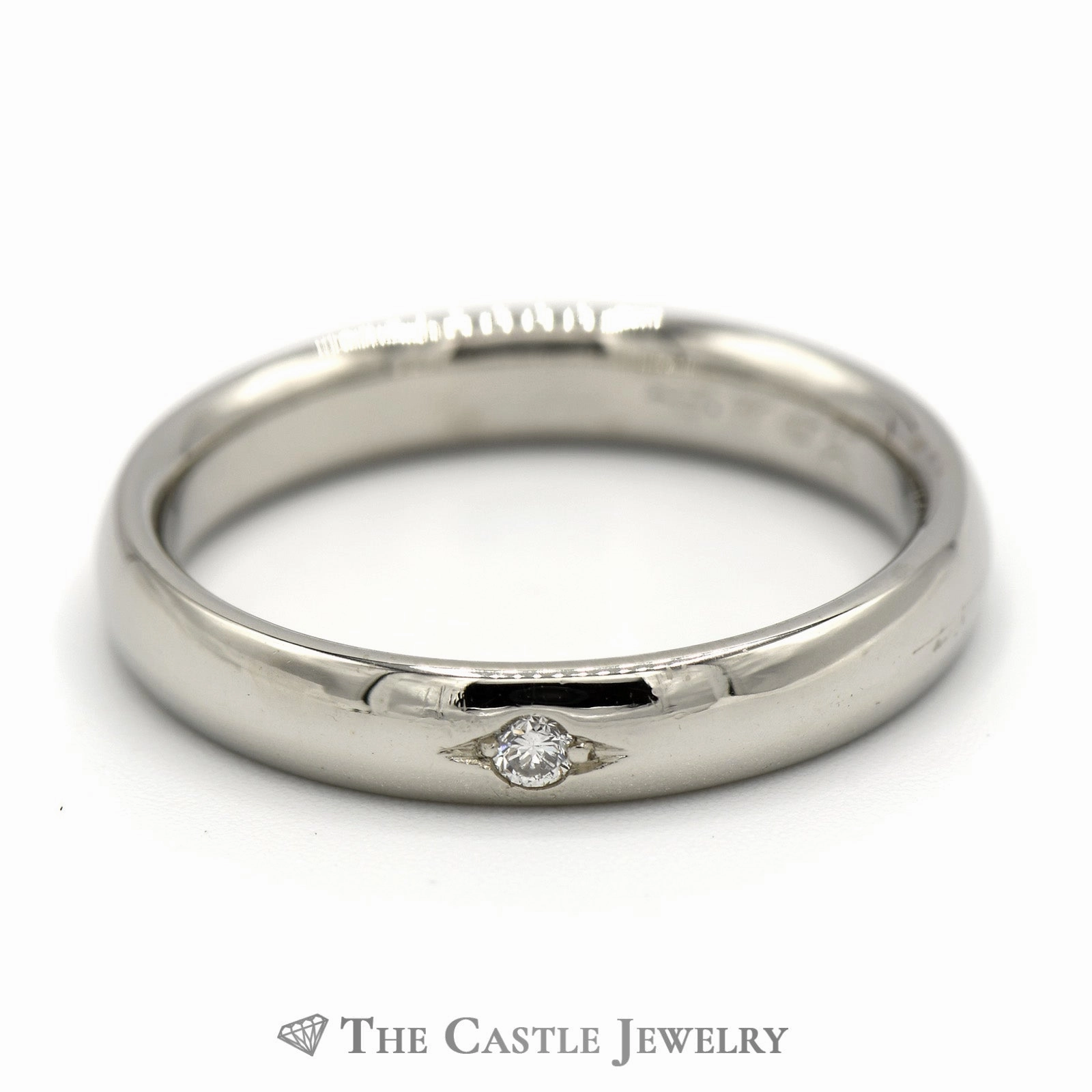 Durable piece Flat Set Diamond Solitaire in 14k White Gold Polished 4mm Band