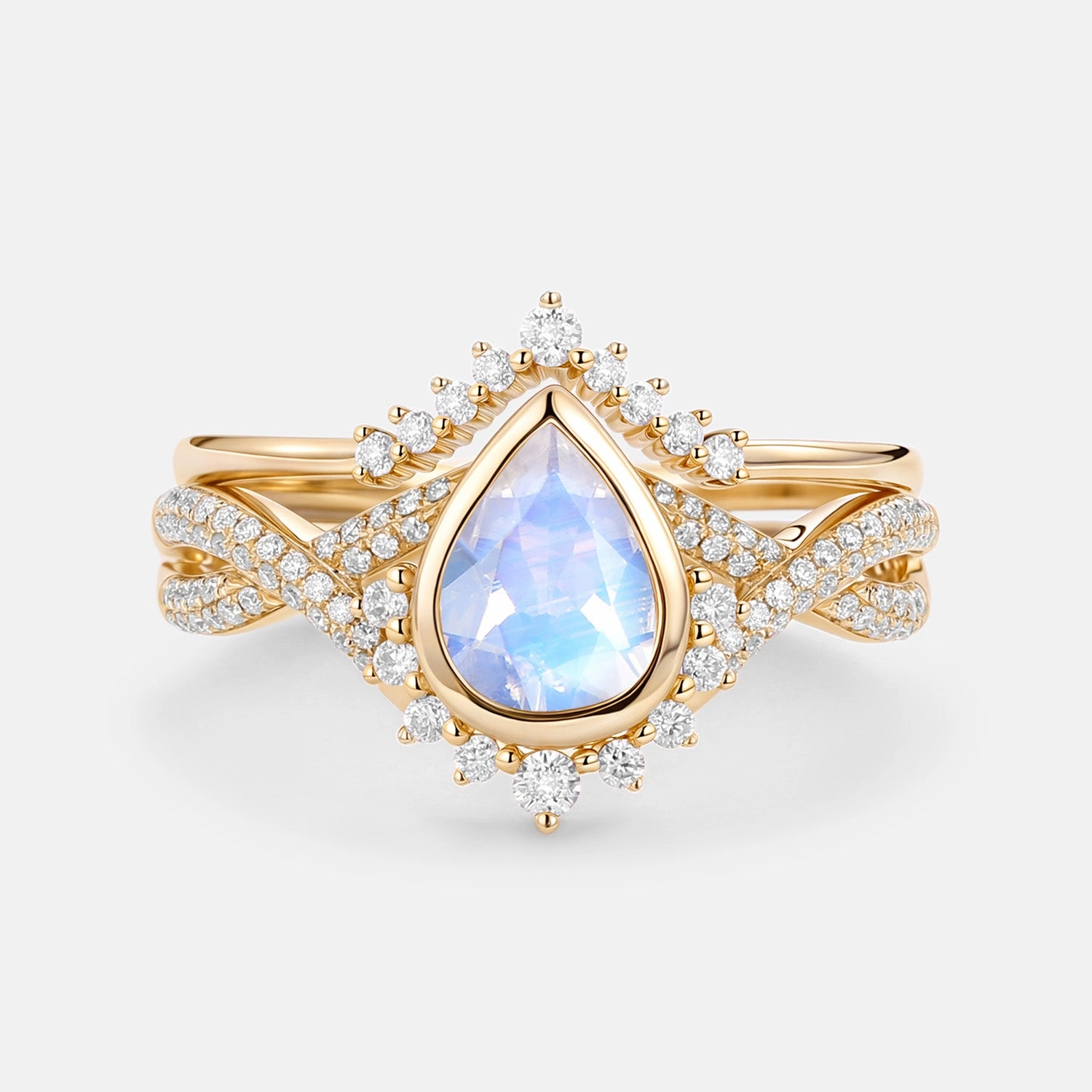 Pear Moonstone Bezel Infinity Ring Set 2pcs - Lunaire Date Style Classic Trend