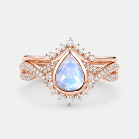Pear Moonstone Bezel Infinity Ring Set 2pcs - Lunaire Fashion Week