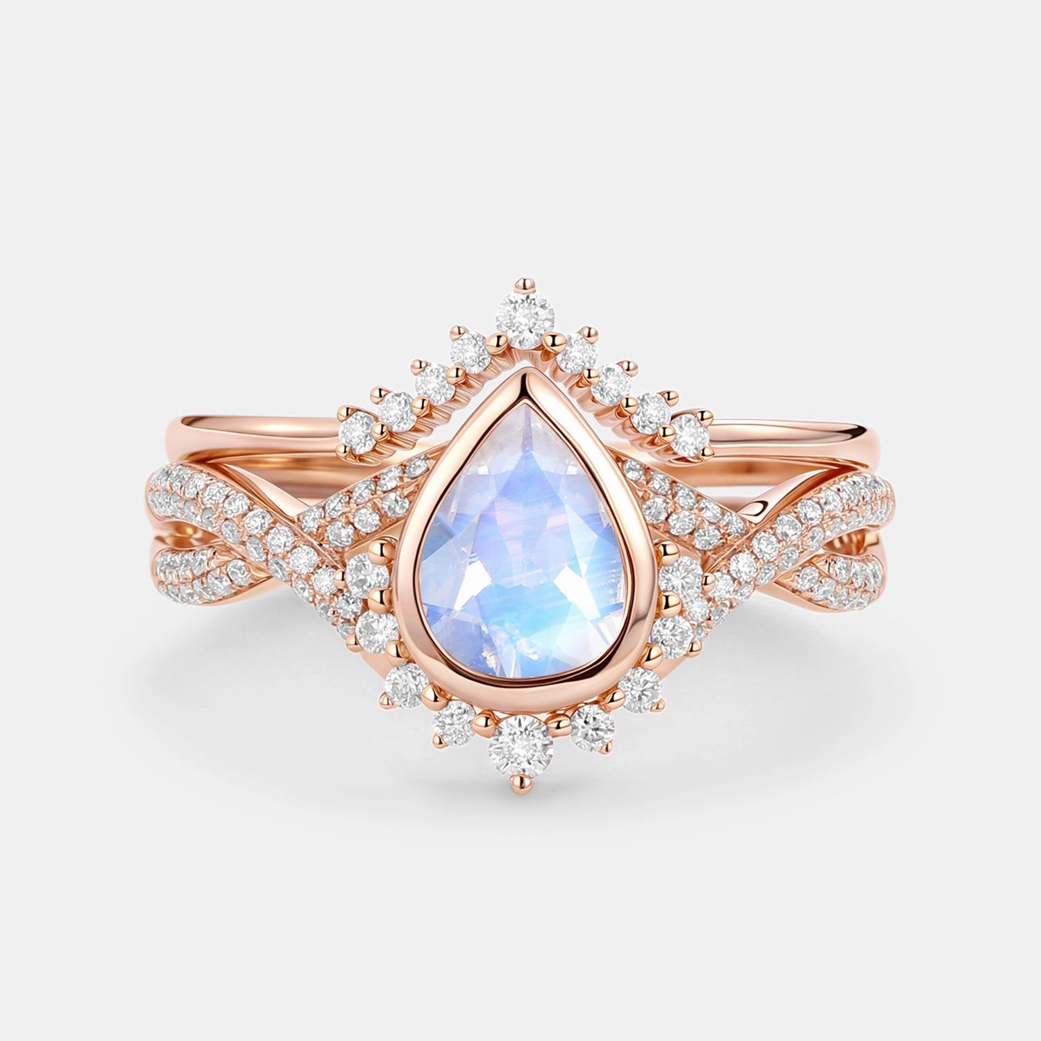 Pear Moonstone Bezel Infinity Ring Set 2pcs - Lunaire Fashion Week