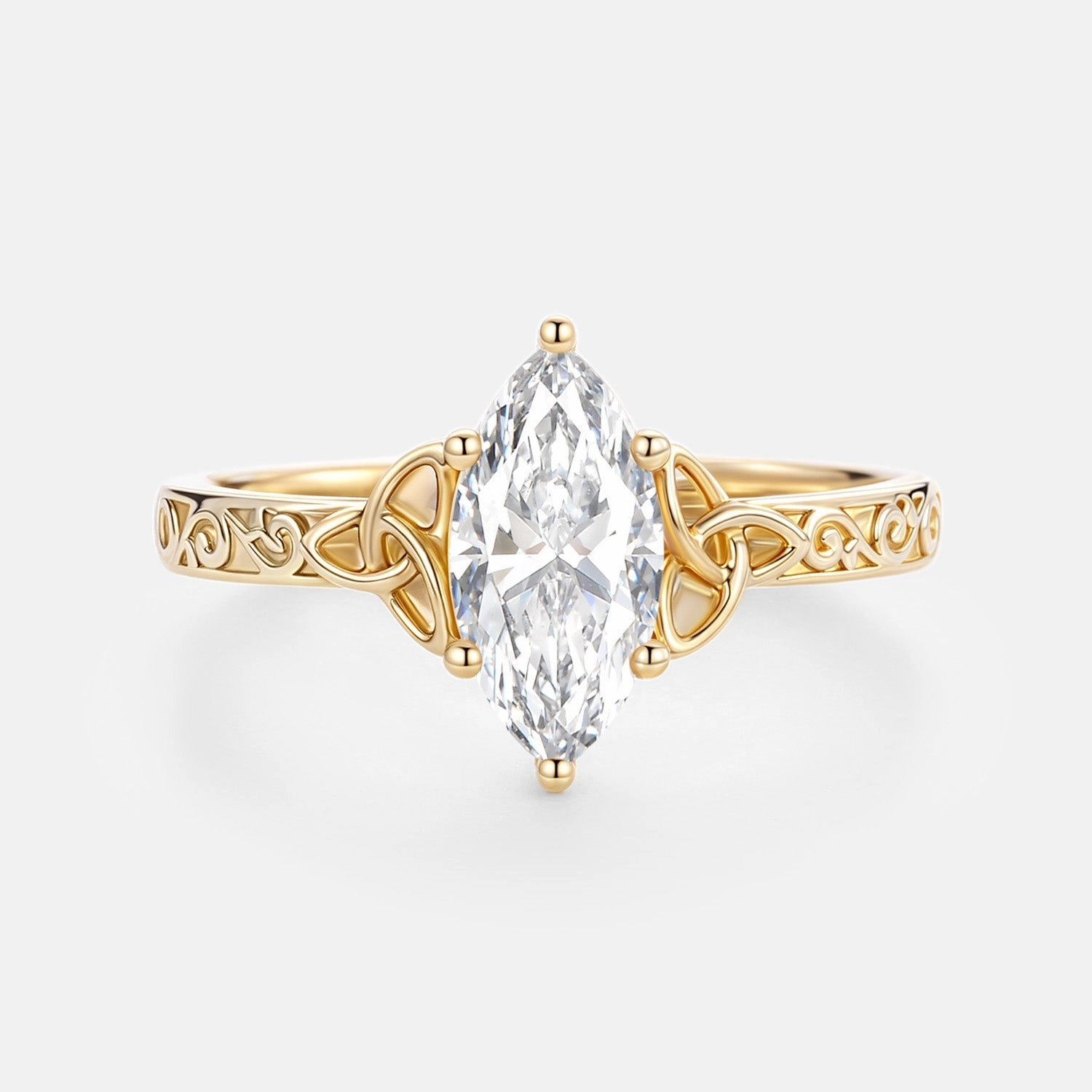 Artisan Sparkle Marquise Lab Grown Diamond Celtic Engraved Engagement Ring - Seraph