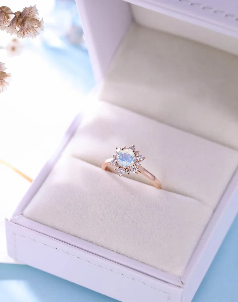 Floral Female Moonstone Engagement Ring Rose Gold women-no002