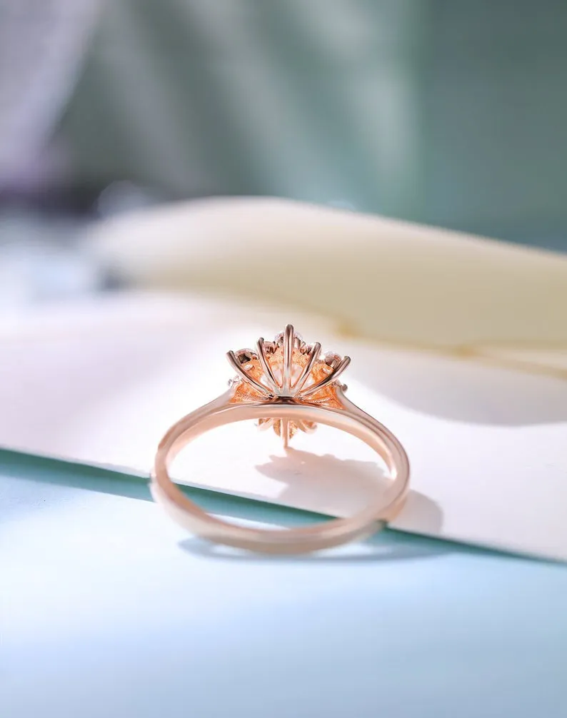 Floral Female Moonstone Engagement Ring Rose Gold women-no002
