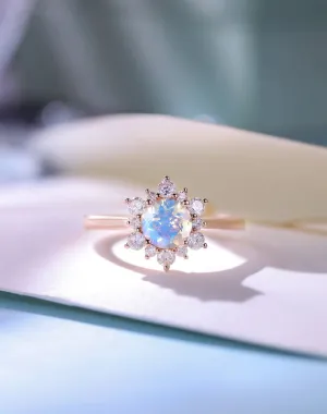 Floral Female Moonstone Engagement Ring Rose Gold women-no002