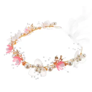 Floral Headband for Baby Girl Pearl Headband for Girls Elegant Hair Accessory for Wedding