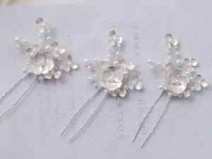 Floral Pearl - Bridal Hair Pin Trio