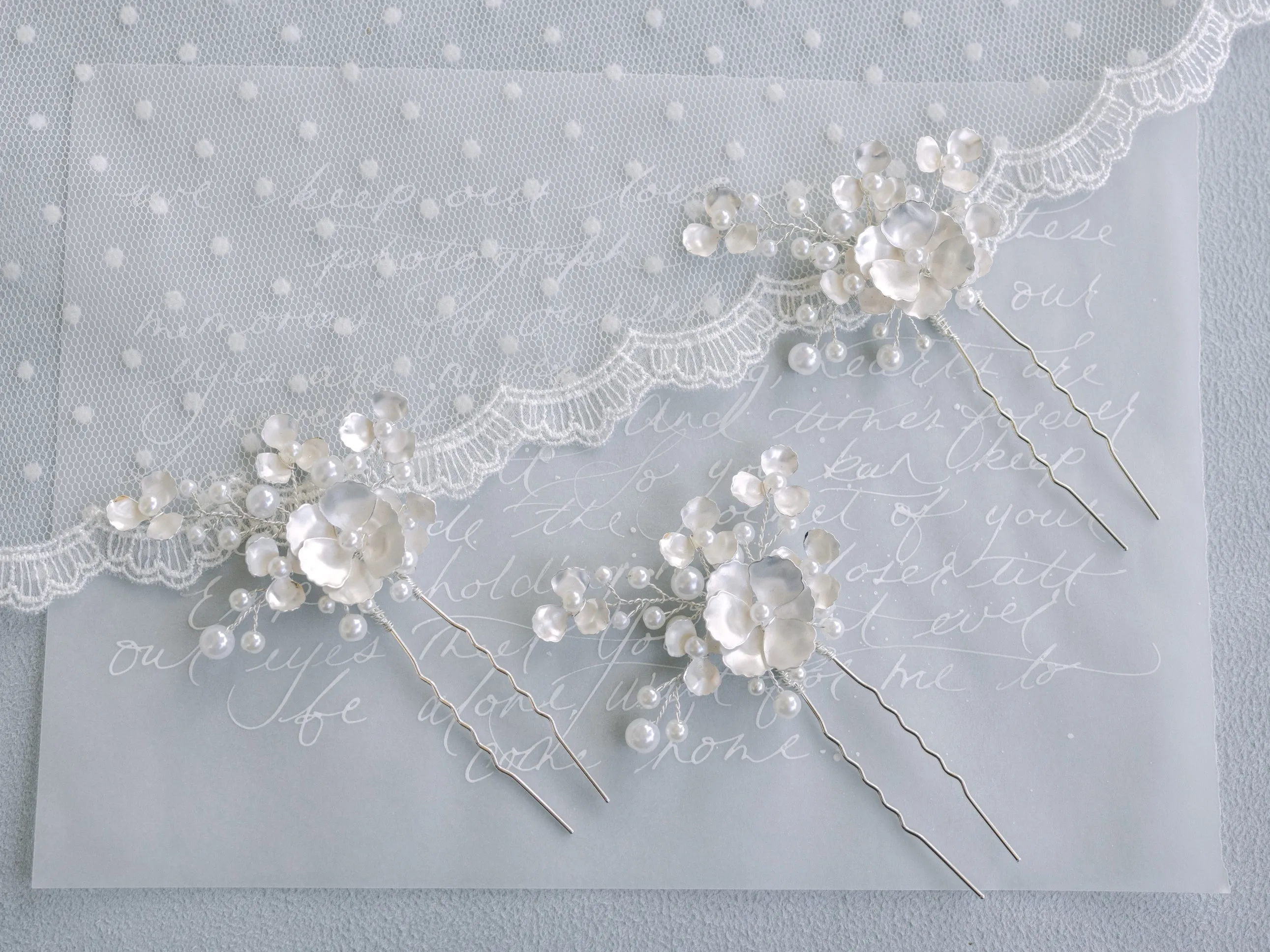 Floral Pearl - Bridal Hair Pin Trio
