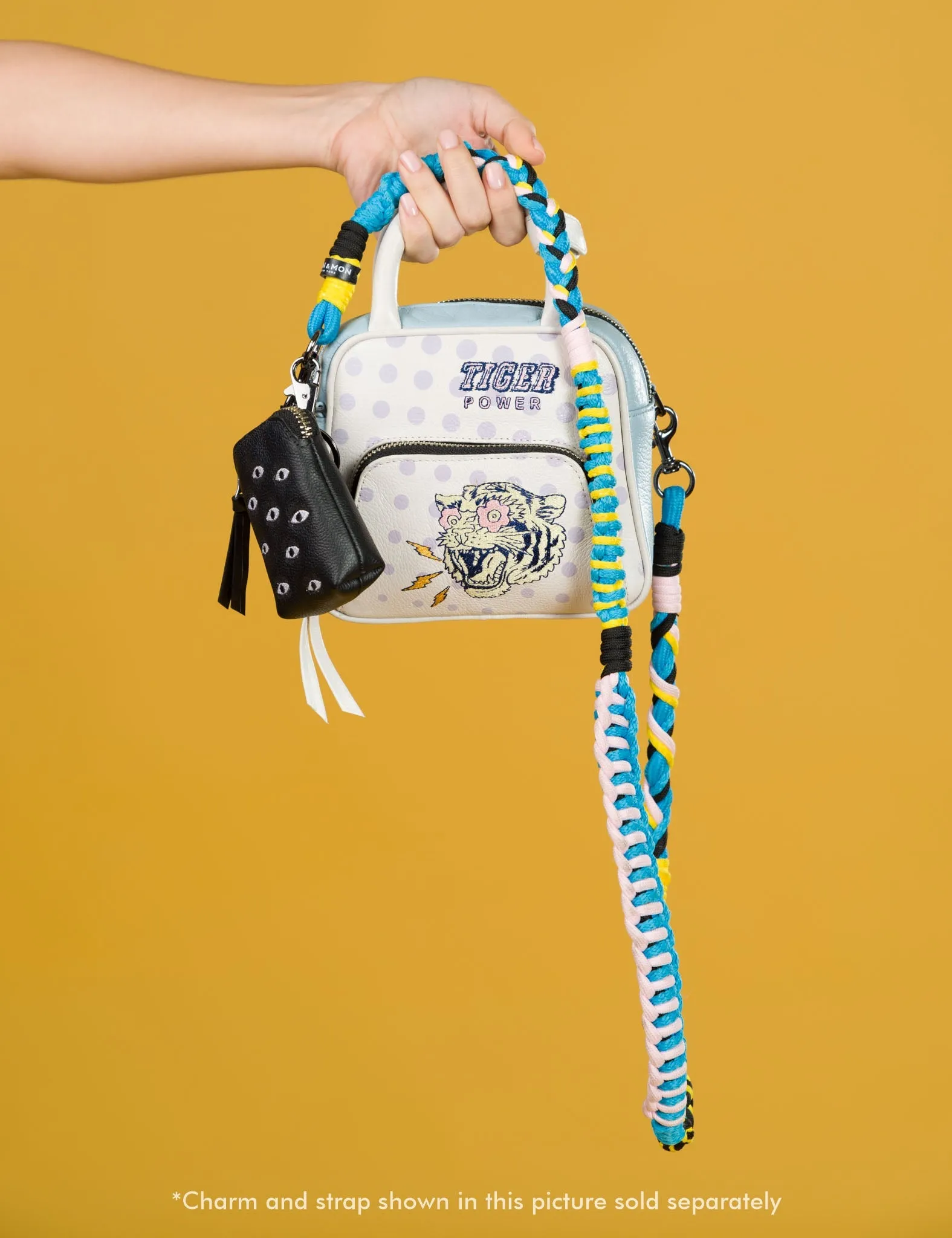 Florence Pouch Charm  - Black Leather Keychain Eyes Embroidery
