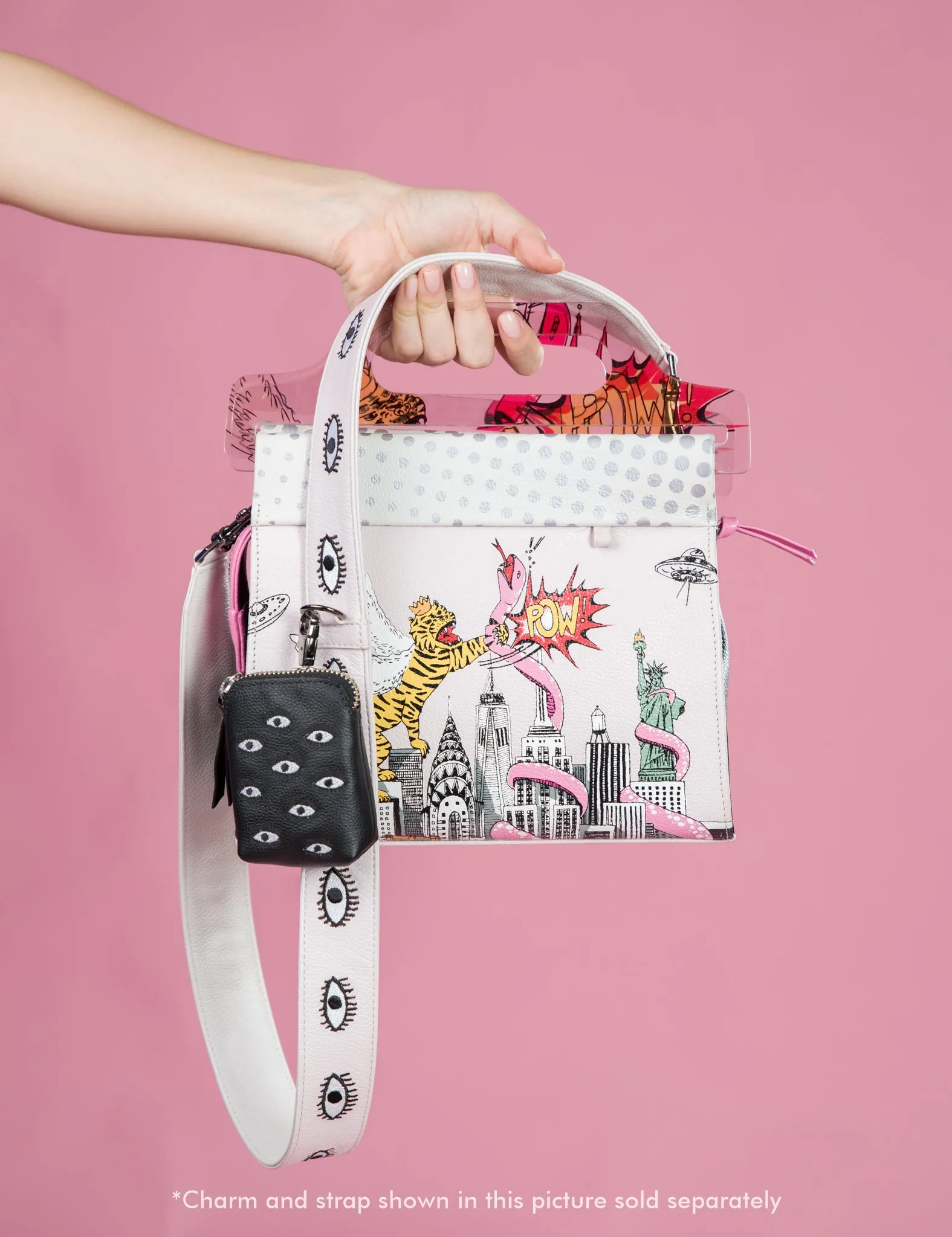 Florence Pouch Charm  - Black Leather Keychain Eyes Embroidery