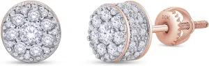 Flower Cluster Stud Earrings for Men 1/2 Cttw Round Natural or Lab Grown Diamond Ear Studs with Screw Backs in 10K or 14K Solid Gold and 925 Sterling Silver Jewelry Gift for Him