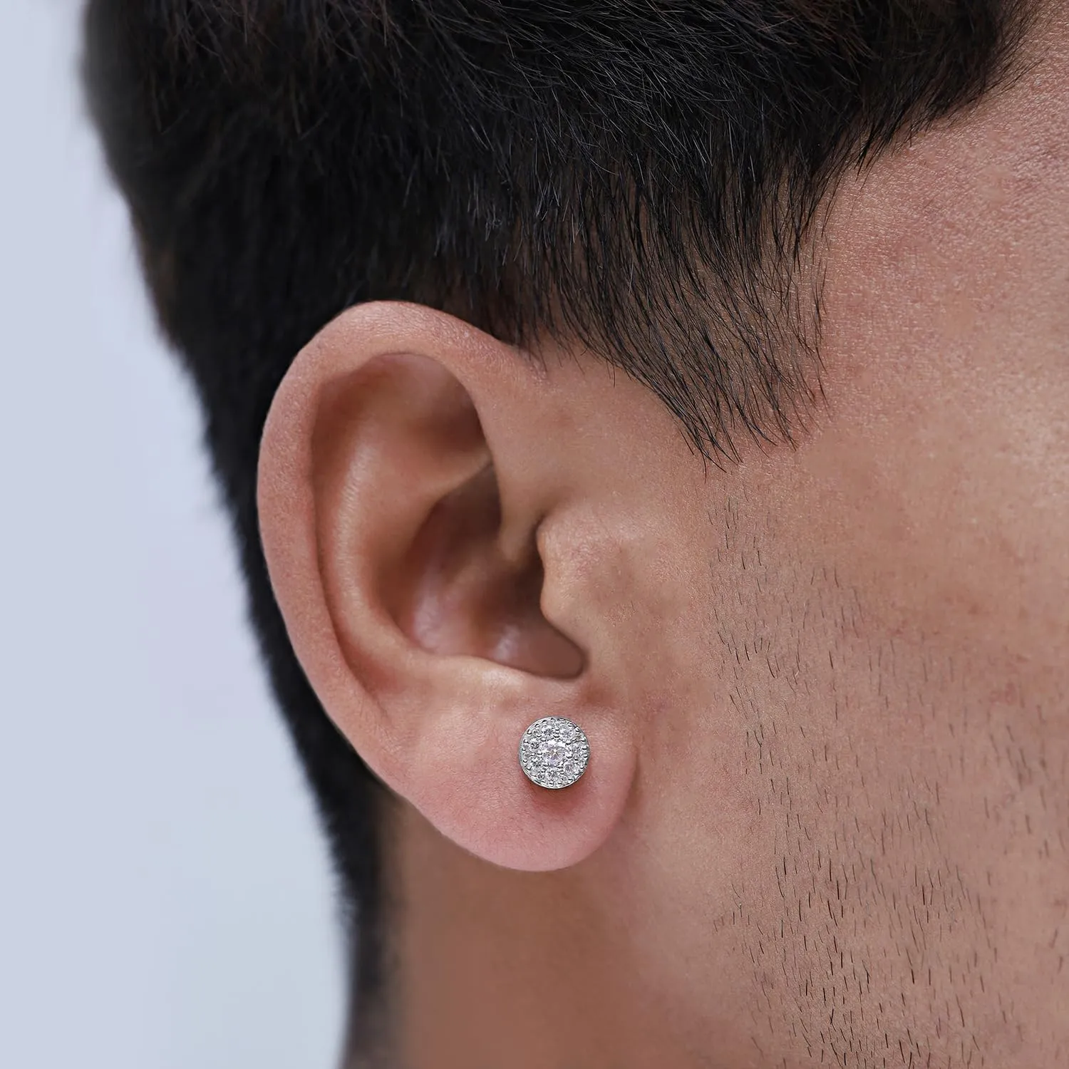 Flower Cluster Stud Earrings for Men 1/2 Cttw Round Natural or Lab Grown Diamond Ear Studs with Screw Backs in 10K or 14K Solid Gold and 925 Sterling Silver Jewelry Gift for Him