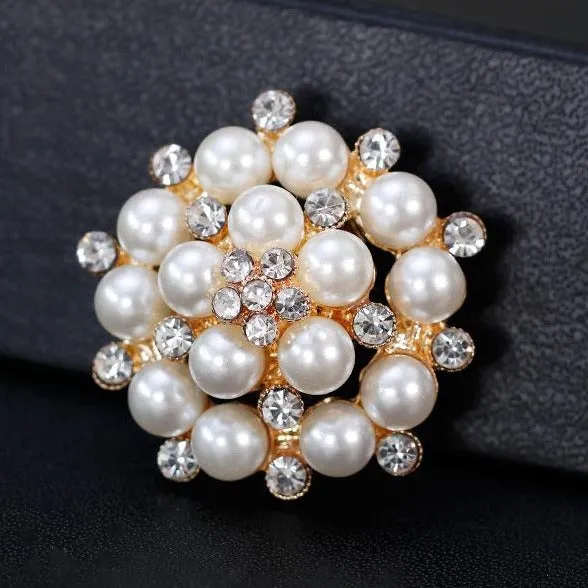 Flower Pearls & Rhinestone Brooch BR-203