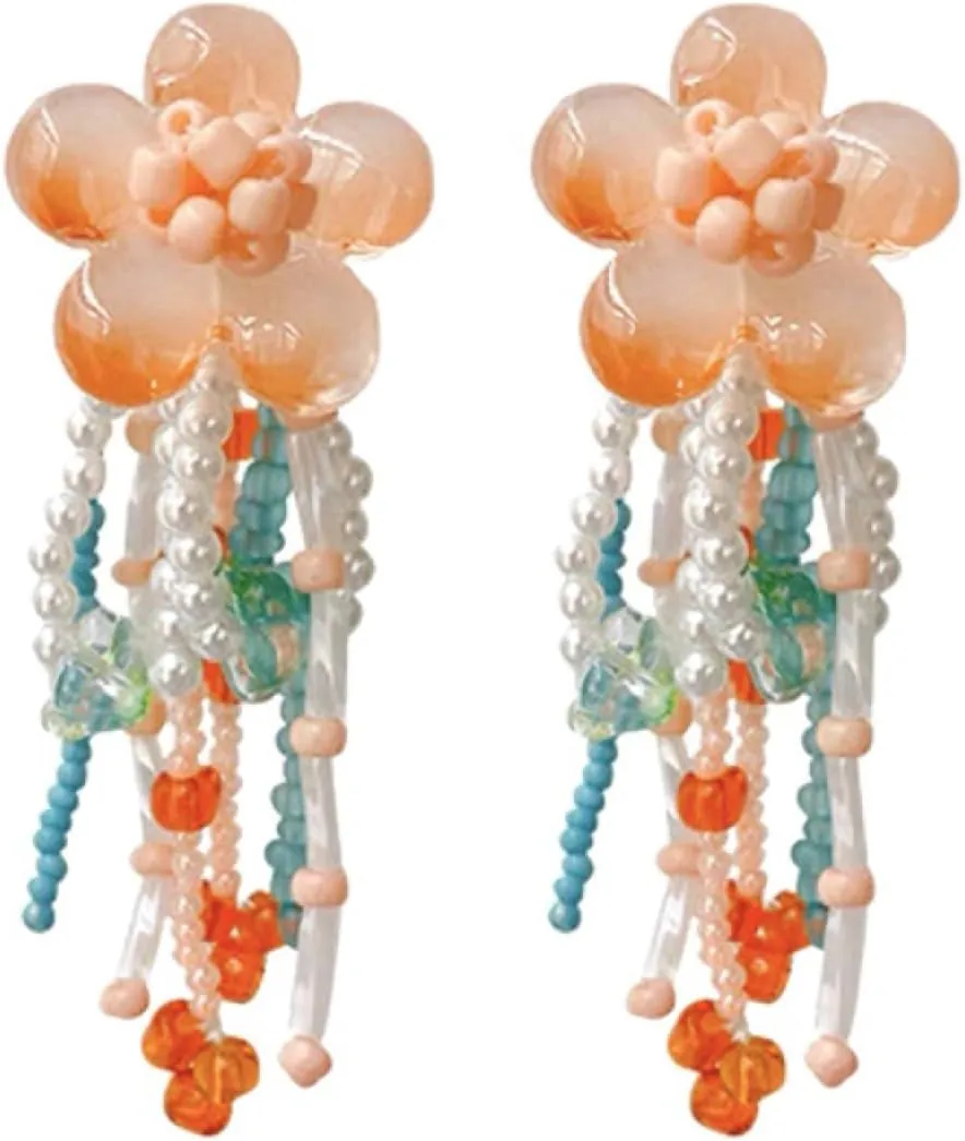 Flower Tassel Earrings for Women Y2K Flower Earrings Colorful Beaded Dangle Earrings Resin Earrings Rainbow Acrylic Earrings Prom Jewelry