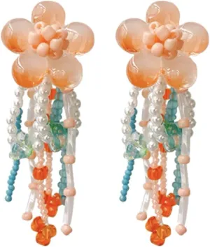 Flower Tassel Earrings for Women Y2K Flower Earrings Colorful Beaded Dangle Earrings Resin Earrings Rainbow Acrylic Earrings Prom Jewelry