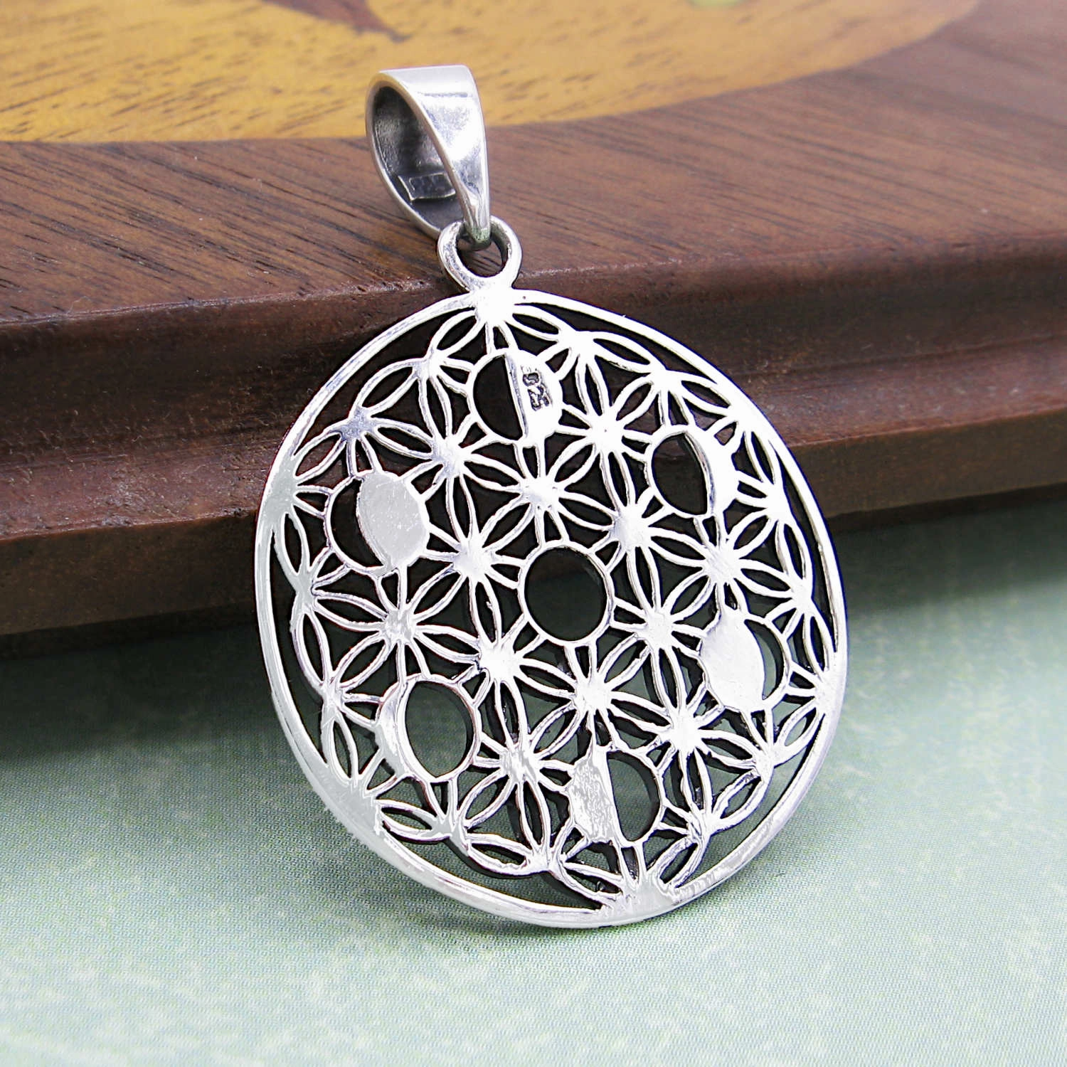 Hanging Pendant For Identity Flower of Life Pendant with Moon Phases Cut-Out Sacred Geometry