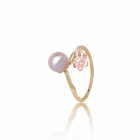 Pearls in Bloom Plumeria Lavender Freshwater Pearl Ring in Two Tone Gold with Diamond - 7-8mm Unique Accent
