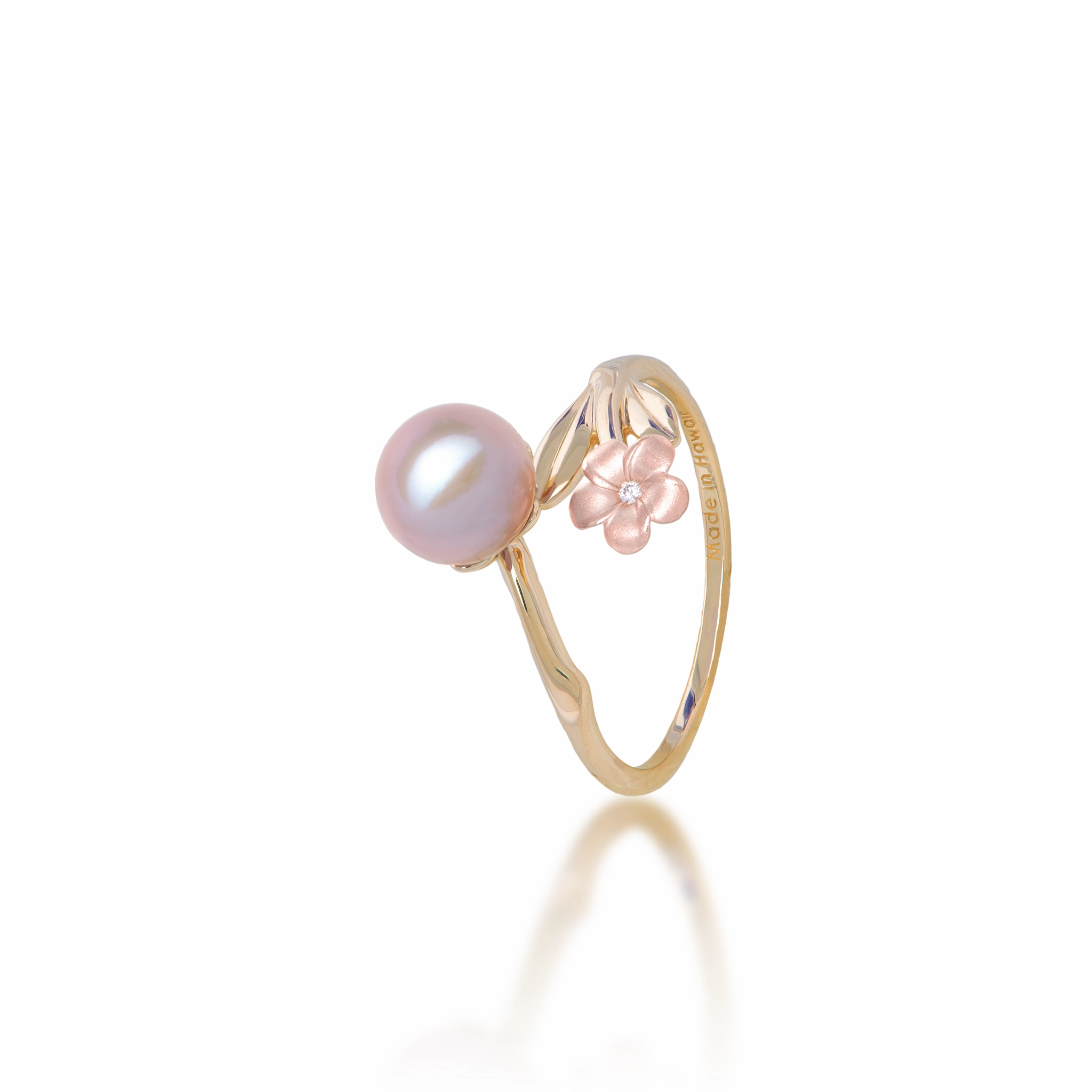 Pearls in Bloom Plumeria Lavender Freshwater Pearl Ring in Two Tone Gold with Diamond - 7-8mm Unique Accent