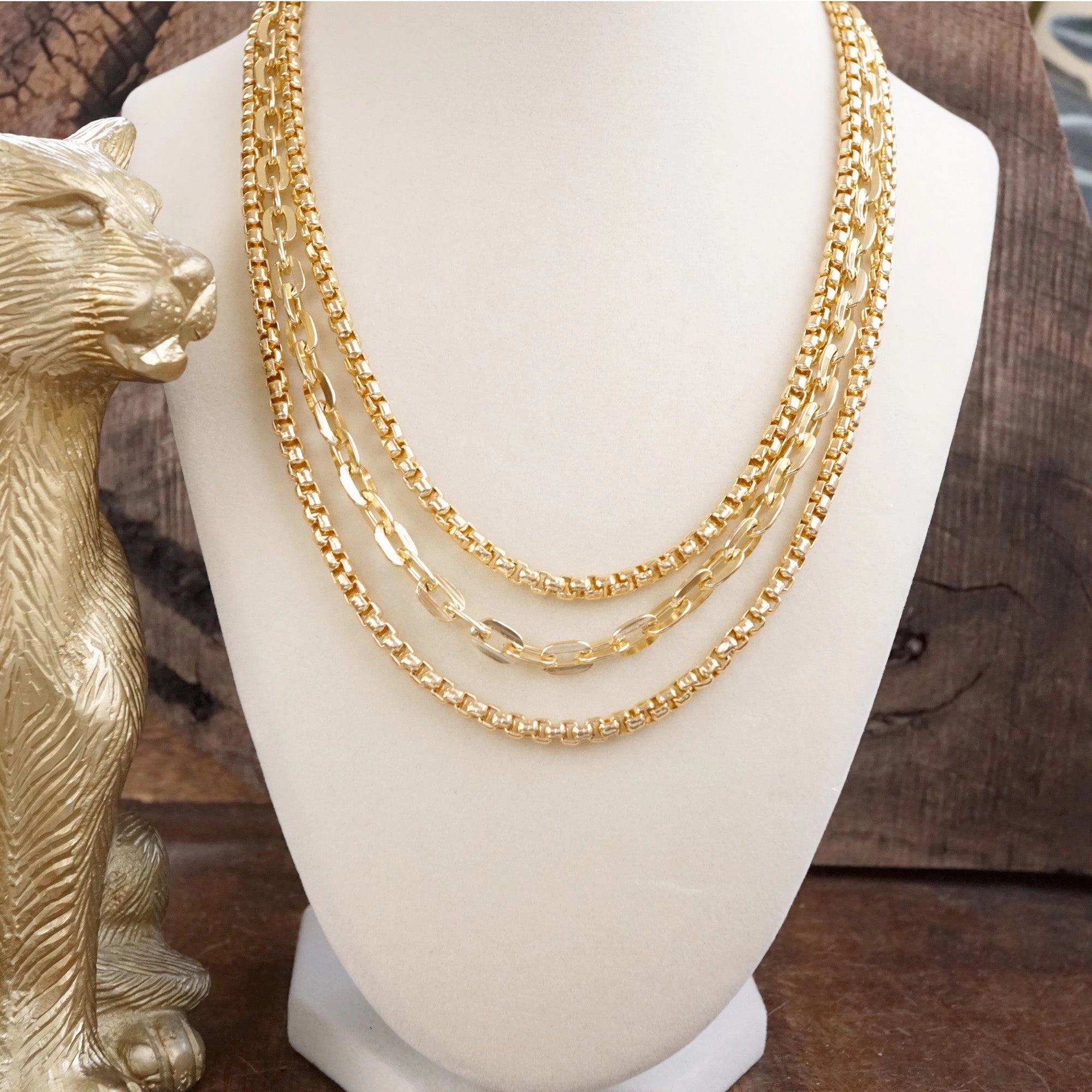 Bold Balance ?C Triple Chain Layered Statement Necklace Retro accessory