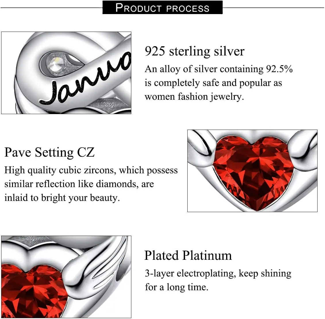 FOREVER QUEEN Birthstone Charms for Charms Bracelet- 925 Sterling Silver Love Heart Beads Infinite Love Charms, Happy Birthday Charms for Bracelet and Necklace
