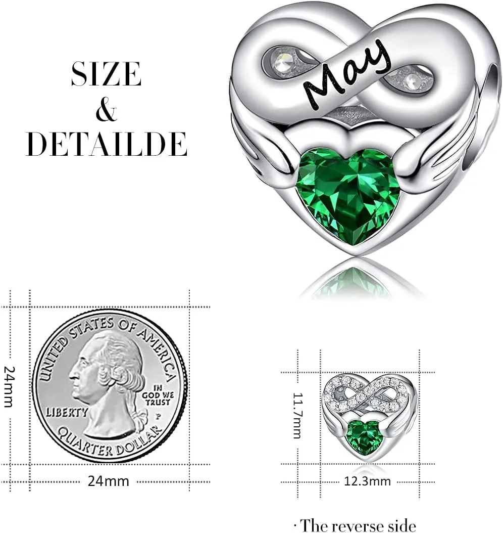 FOREVER QUEEN Birthstone Charms for Charms Bracelet- 925 Sterling Silver Love Heart Beads Infinite Love Charms, Happy Birthday Charms for Bracelet and Necklace